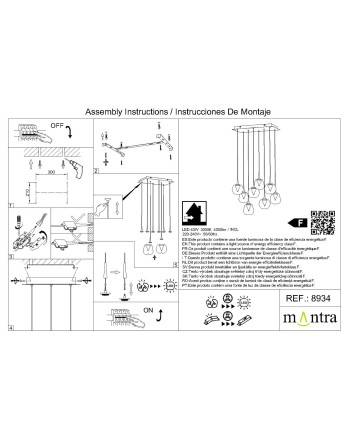 ANDRÓMEDA * Colgante Cuadrado 8xLED 5W 3000K W/T Cristal